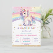 Invitation Jolie Rainbow Unicorn fête d'anniversaire fille (Debout devant)