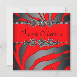 Invitation Jolie Red Zebra Sweet sixteen fête d'anniversaire