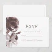 Invitation Jolie réponse de mariage floral prune (Devant / Derrière)