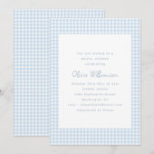 Invitation Jolie Rétro Mariage Prépayé Gingham Bleu Clair (Devant / Derrière)