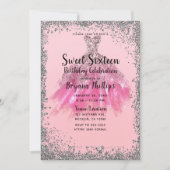 Invitation Jolie robe de fête Parties scintillant rose argent (Devant)