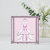 Invitation Jolie robe de fête rose et gris Quinceanera (Debout devant)