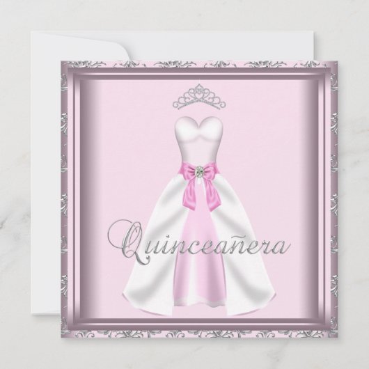 Invitation Jolie robe de fête rose et gris Quinceanera (Devant)