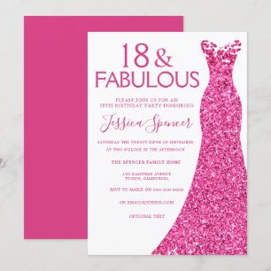 Invitation Jolie robe de Parties scintillant rose 18e fête d'