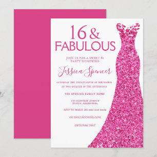 Invitation Jolie robe de Parties scintillant rose sucré 16 Pa