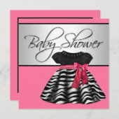 Invitation Jolie robe rose Baby shower Zebra (Devant / Derrière)