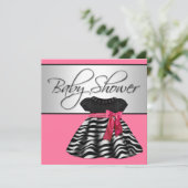 Invitation Jolie robe rose Baby shower Zebra (Debout devant)