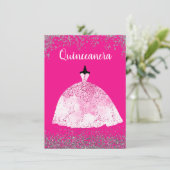 Invitation Jolie robe rose Quinceañera 15e anniversaire Invit (Debout devant)