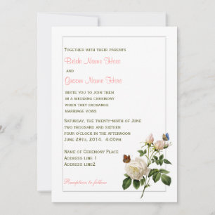 Invitation Jolie rose blanche vintage et papillons mariage