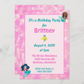 Invitation Jolie rose Bokeh Mermaid Thème Anniversaire (Devant / Derrière)