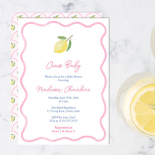 Invitation Jolie rose Ciao bébé fille au citron Baby Shower