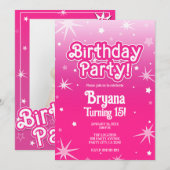 Invitation Jolie rose Étoiles Anniversaire Photo (Devant / Derrière)