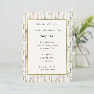 Invitation Jolie Rose Fleurs à Rayures Anniversaire  