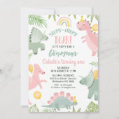 Invitation Jolie Rose Green Girls Dinosaur 1er anniversaire (Devant)