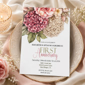 Invitation Jolie Rose Hydrangea 1er Anniversaire