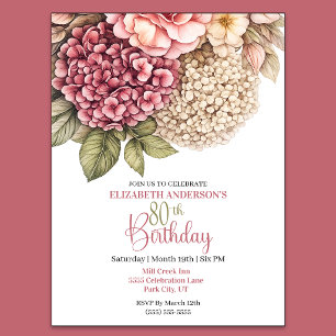 Invitation Jolie Rose Hydrangea 80e Anniversaire