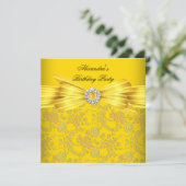Invitation Jolie Rose jaune Damask fête d'anniversaire (Debout devant)