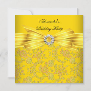 Invitation Jolie Rose jaune Damask fête d'anniversaire