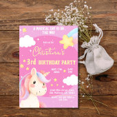 Invitation Jolie rose magique moderne licorne étoile 3e anniv