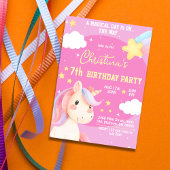 Invitation Jolie rose magique moderne unicorne star 7e annive