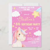 Invitation Jolie rose magique moderne unicorne star 8e annive (Devant)