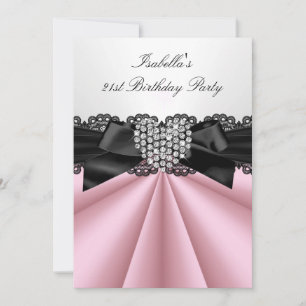 Invitation Jolie rose noir noir Diamond fête d'anniversaire