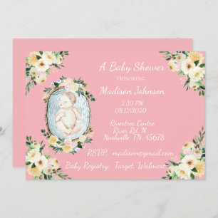 Invitation Jolie rose Nouveau-né bébé fille Douche