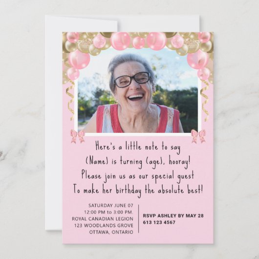 Invitation Jolie rose personnalisé 100e anniversaire (Devant)