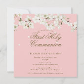 Invitation Jolie rose première sainte communion Fleur blanche (Devant)