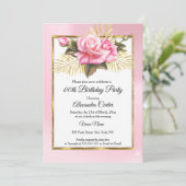 Invitation Jolie Rose Rose Blanc Or Floral Anniversaire (Debout devant)