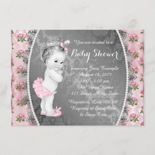 Invitation Jolie rose rose et gris Baby Shower