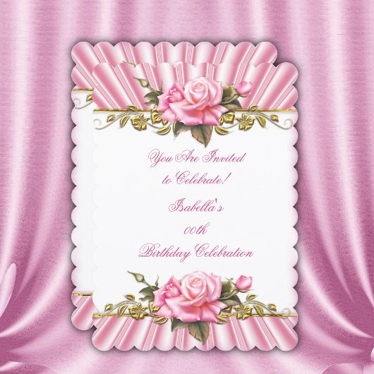 Invitation Jolie Rose Rose Or Blanc fête d'anniversaire
