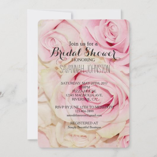 Invitation Jolie rose rose Roses nuptiale douche (Devant)