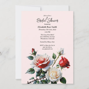 Invitation Jolie rose rose rouge blanche pour la douche de la