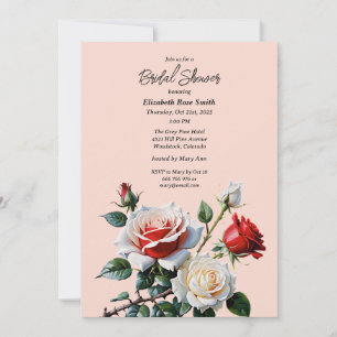 Invitation Jolie rose rose rouge blanche pour la douche de la