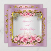 Invitation Jolie rose Roses Blanc Or fête d'anniversaire (Devant / Derrière)