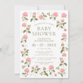 Invitation Jolie rose roses bohème fleurie bébé douche (Devant)