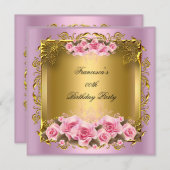 Invitation Jolie rose Roses Gold fête d'anniversaire (Devant / Derrière)