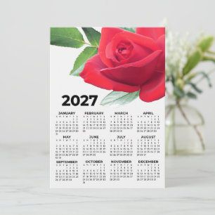 Invitation Jolie Rose Rouge 2027 Calendrier Annuel de Base