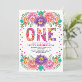 Invitation Jolie rose violet florale Fiesta Girl 1er annivers (Debout devant)