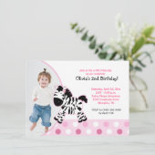 Invitation Jolie rose Zebra Girl Photo Anniversaire Invitatio (Debout devant)