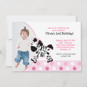 Invitation Jolie rose Zebra Girl Photo Anniversaire Invitatio (Devant)
