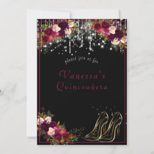 Invitation Jolie Roses Rouges Étoiles Étincelantes Hautes Tal