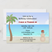 Invitation Jolie Sable Snowman Plage d'hiver Anniversaire (Dos)
