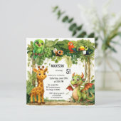 Invitation Jolie Safari Jungle Animal Enfant Anniversaire (Debout devant)