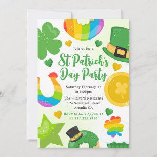 Invitation Jolie Saint-Patrick verte, dorée et arc-en-ciel
