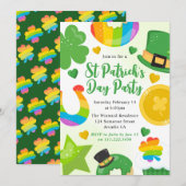 Invitation Jolie Saint-Patrick verte, dorée et arc-en-ciel (Devant / Derrière)