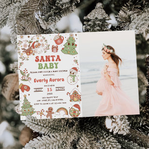 Invitation Jolie séance photo Groovy Santa Noël Baby Shower