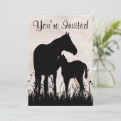 Invitation Jolie silhouette Mare et Baby shower de Cheval Foi (Debout devant)