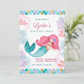 Invitation Jolie Sirène fête d'anniversaire (Debout devant)